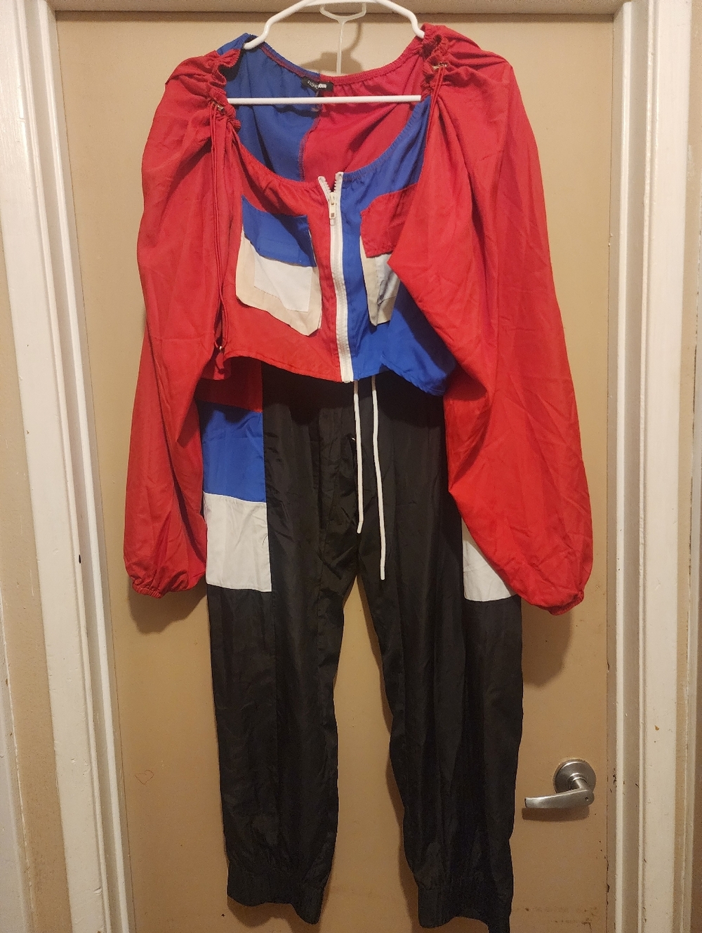 Colorblock Red, Blue & Black Windbreaker Jumpsuit
